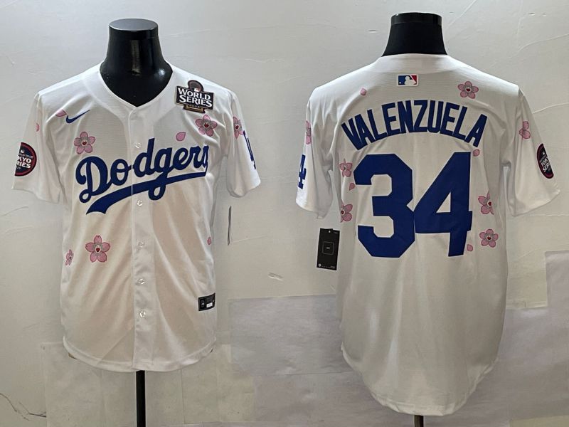 Men Los Angeles Dodgers #34 Valenzuela White Sakura Edition 2025 Nike MLB Jersey style 7